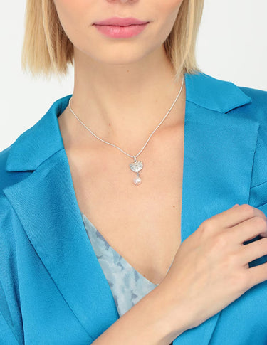 Collar Coral de Corazón con Perla Mediterráneo en Plata